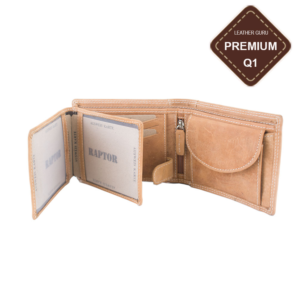 Luxusní pánská kožená peněženka camel premium kůže značky Raptor