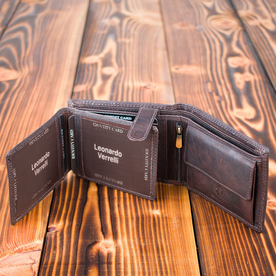Leonardo Verrelli luxusní pánská kožená peněženka hnědá GT 9970