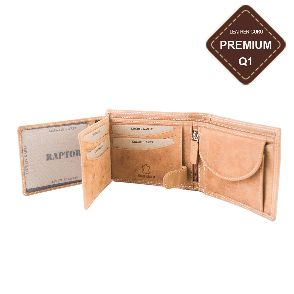 Luxusní pánská kožená peněženka camel premium kůže značky Raptor