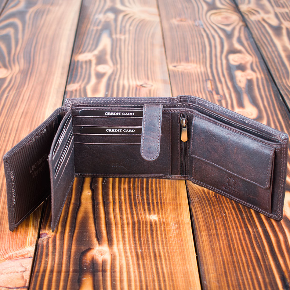 Leonardo Verrelli luxusní pánská kožená peněženka hnědá GT 9970