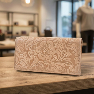Dámská kožená peněženka na patent s ochranou RFID béžová vzor kytky Exclusive selection Tillberg ES2581