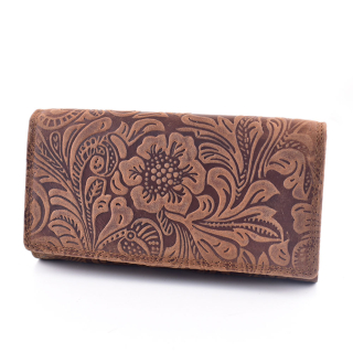 Dámská kožená peněženka na patent s ochranou RFID hnědá vzor kytky Exclusive selection Tillberg ES2583