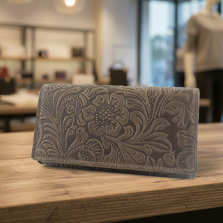 Dámská kožená peněženka na patent s ochranou RFID hnědá vzor kytky Exclusive selection Tillberg ES2584